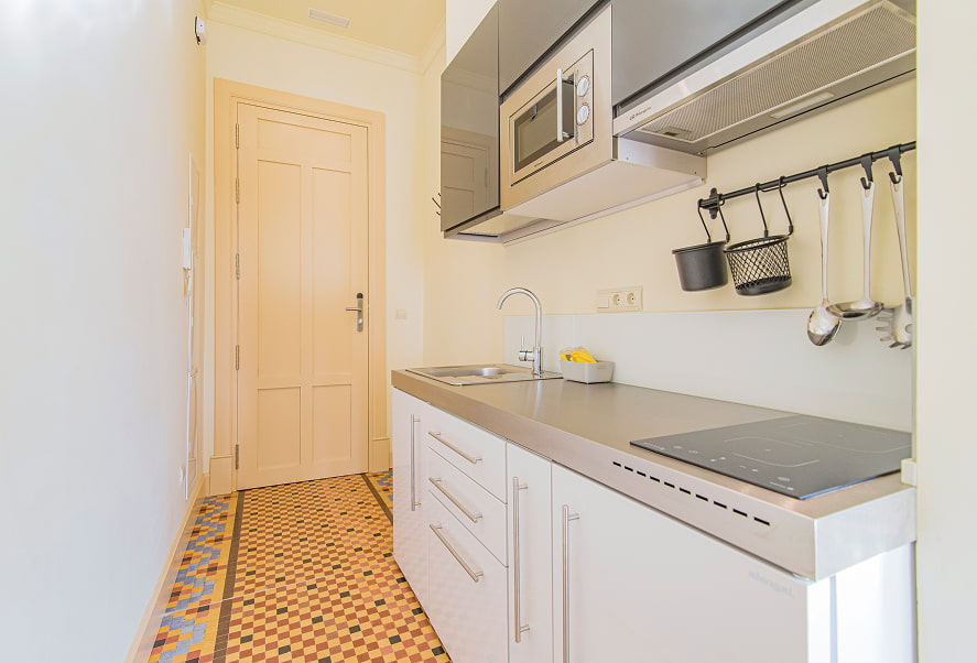 Apartamento Penthouse Suite 6 Zona de cocina del apartamento Penthouse, con microondas y placa de cocción