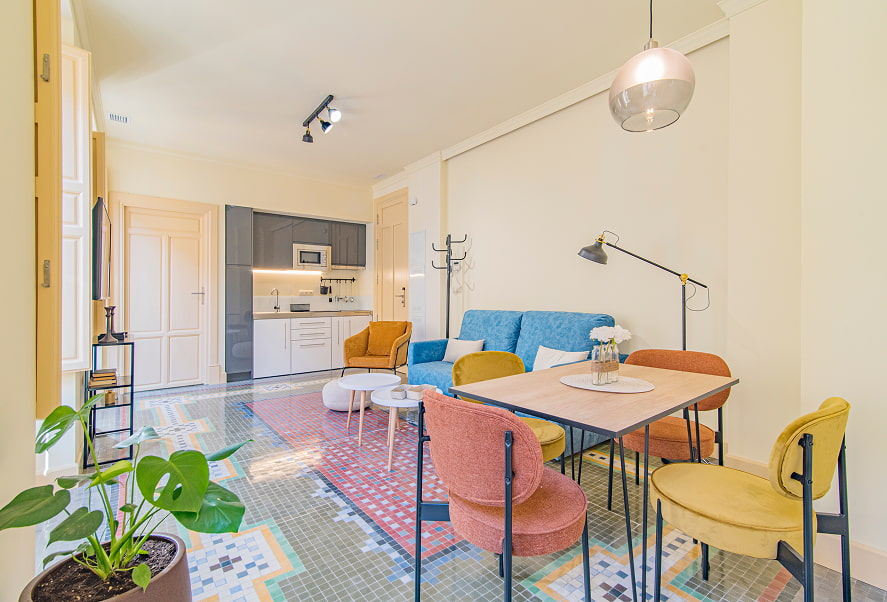 Apartamento Suite 5 Vista general del Apartamento con suelos originales de mosaico