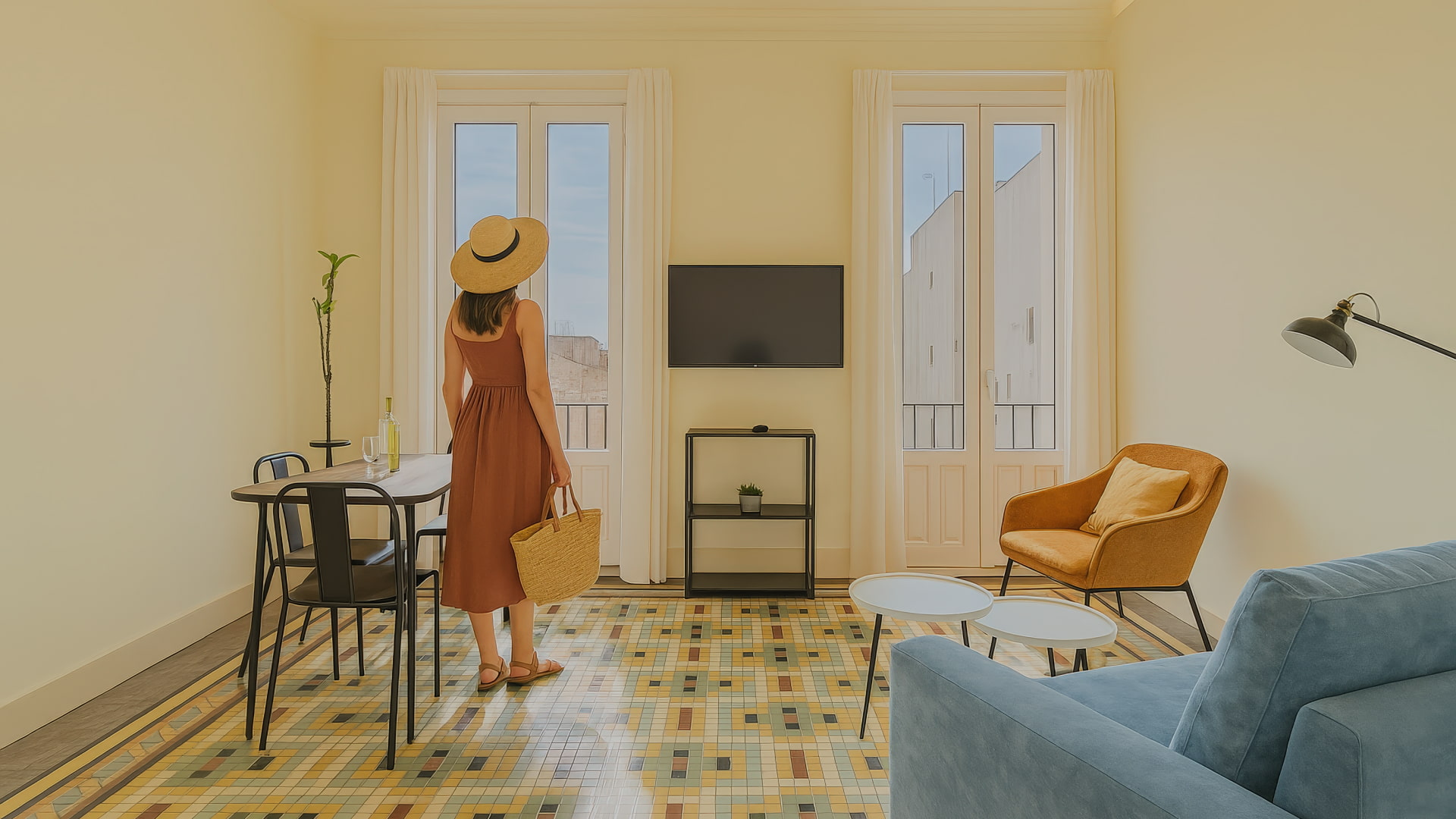 Apartments in the centre of Granada Woman with her back turned in a beautiful apartment in the centre of Granada
